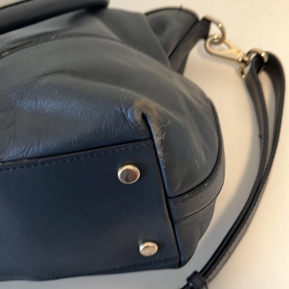 Cole Haan slate blue/grey Womens Shoulder Purse Crossbody Strap Gold Details - Picture 5 of 15